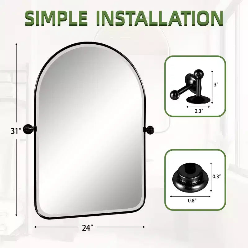 PexFix 32 x 23 Specchio da parete con perno ad arco arrotondato in ferro battuto nero, specchio da bagno inclinabile con cornice in metallo regolabile per camera da letto e soggiorno