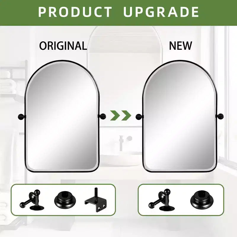 PexFix 32 x 23 Specchio da parete con perno ad arco arrotondato in ferro battuto nero, specchio da bagno inclinabile con cornice in metallo regolabile per camera da letto e soggiorno