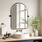 PexFix 32 x 23 Specchio da parete con perno ad arco arrotondato in ferro battuto nero, specchio da bagno inclinabile con cornice in metallo regolabile per camera da letto e soggiorno