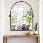 PexFix 32 x 23 Specchio da parete con perno ad arco arrotondato in ferro battuto nero, specchio da bagno inclinabile con cornice in metallo regolabile per camera da letto e soggiorno