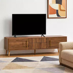 Meuble TV Homy Casa Mid-Century Noyer avec Cadre Massif et Rangement Fermé pour Salon