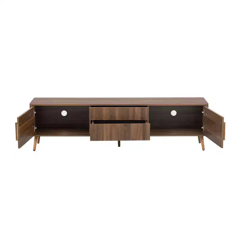 Meuble TV Homy Casa Mid-Century Noyer avec Cadre Massif et Rangement Fermé pour Salon
