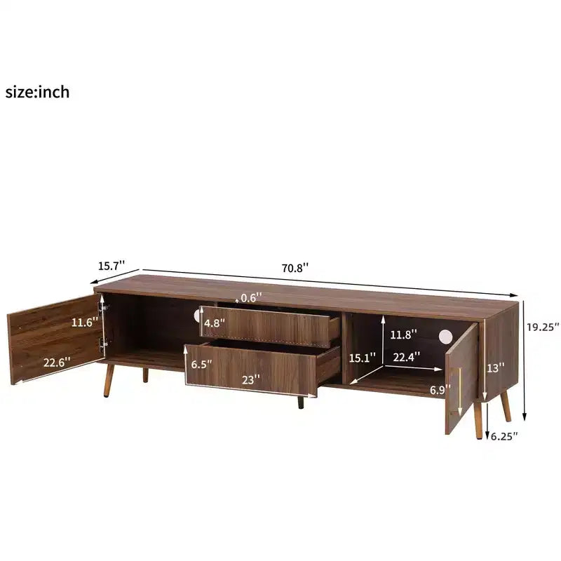 Meuble TV Homy Casa Mid-Century Noyer avec Cadre Massif et Rangement Fermé pour Salon