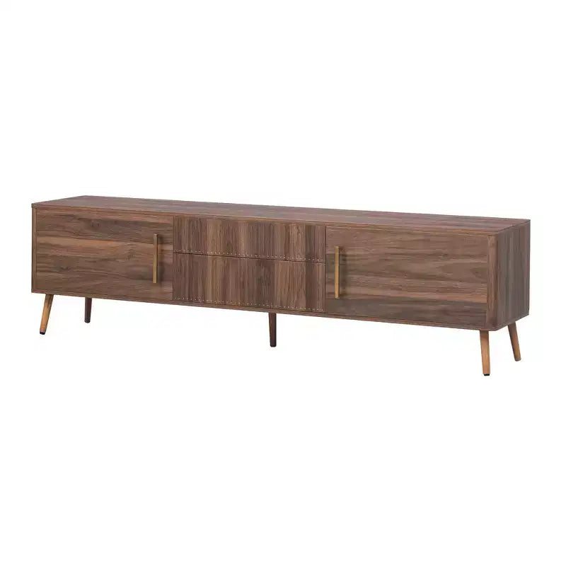 Meuble TV Homy Casa Mid-Century Noyer avec Cadre Massif et Rangement Fermé pour Salon