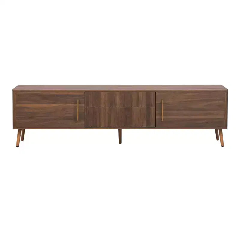 Meuble TV Homy Casa Mid-Century Noyer avec Cadre Massif et Rangement Fermé pour Salon