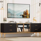 LED Lighted TV Stand for 55-75 TVs, Modern Entertainment Center with Drawers & Shelves, Glass Doors Living Room Furniture