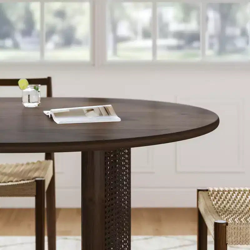 Tavolo da pranzo 67 con base in rattan, adatto per cucina-sala da pranzo per 6 persone