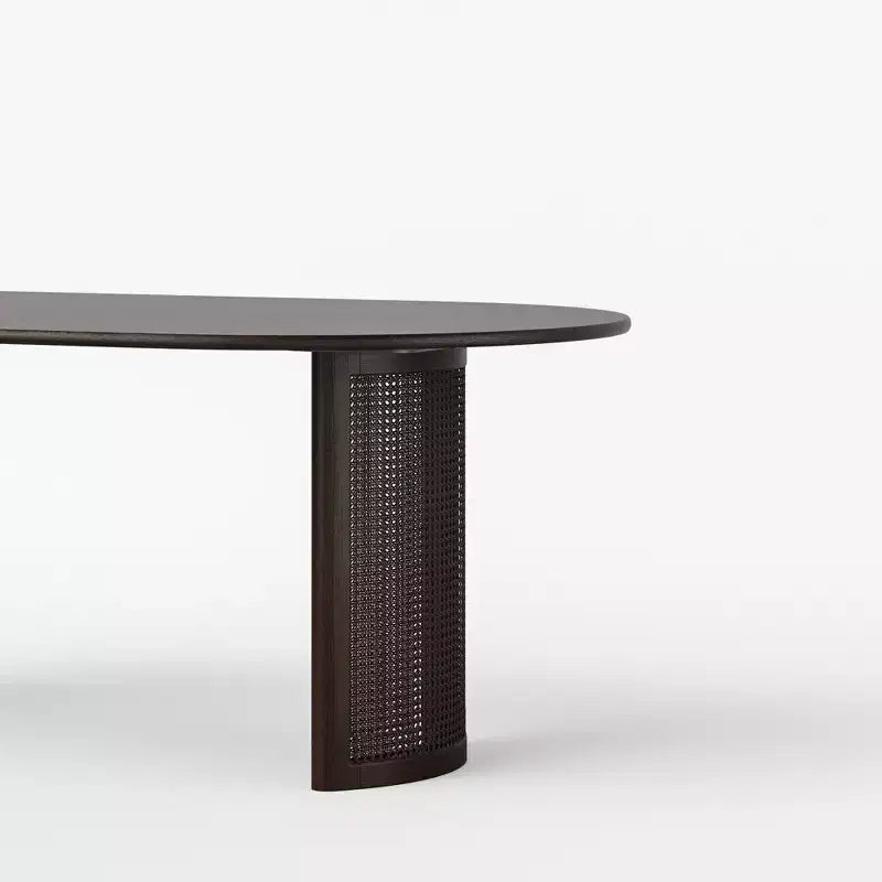 Tavolo da pranzo 67 con base in rattan, adatto per cucina-sala da pranzo per 6 persone