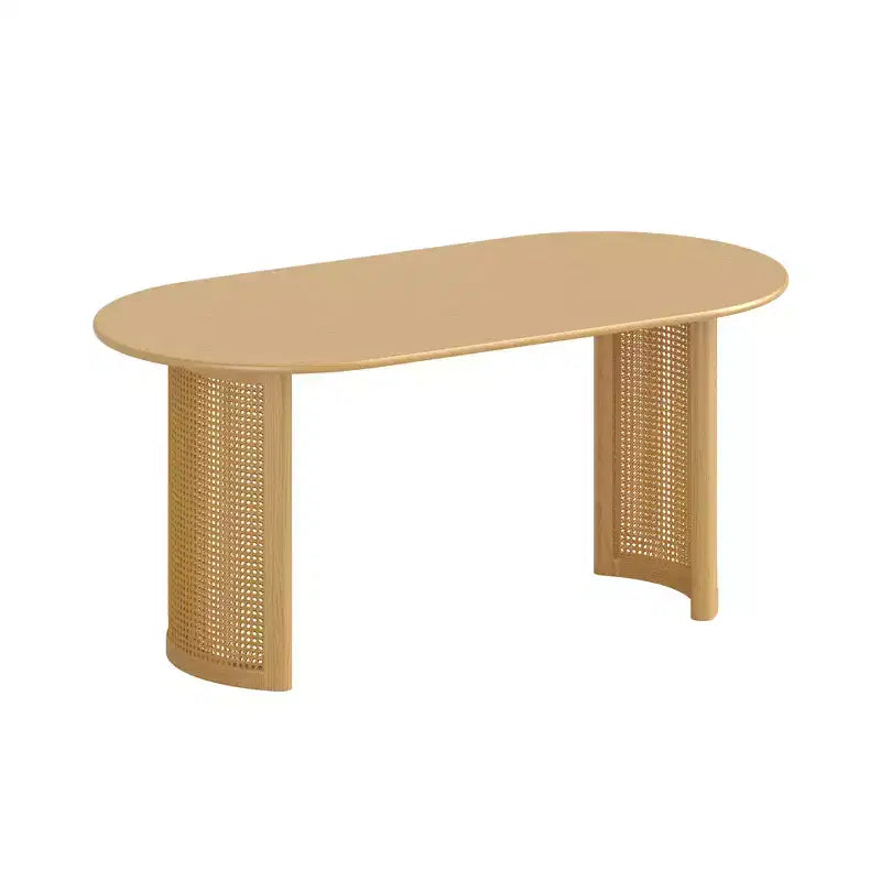 Tavolo da pranzo 67 con base in rattan, adatto per cucina-sala da pranzo per 6 persone