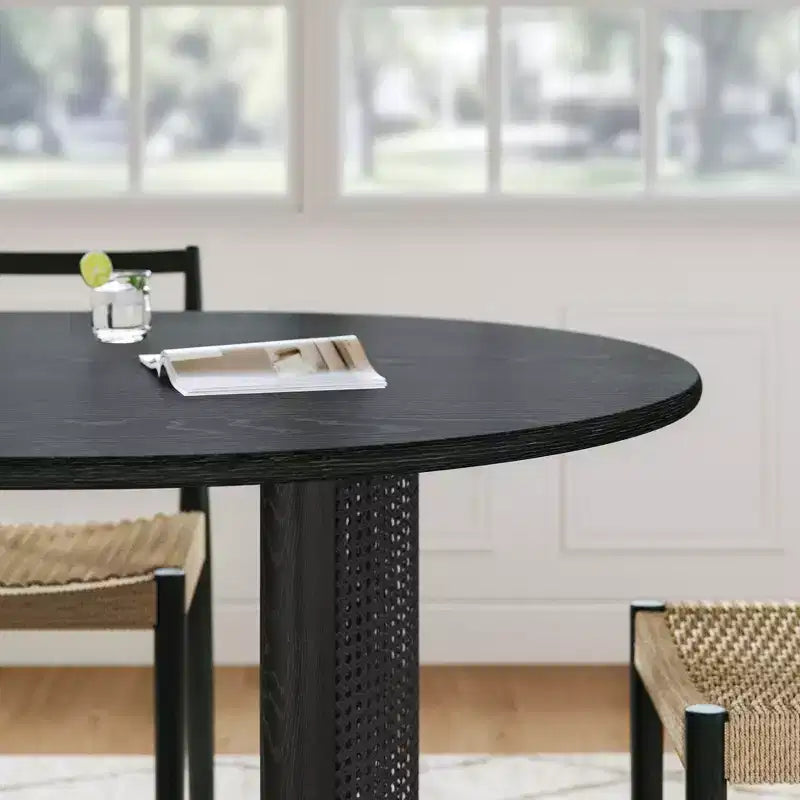 Tavolo da pranzo 67 con base in rattan, adatto per cucina-sala da pranzo per 6 persone