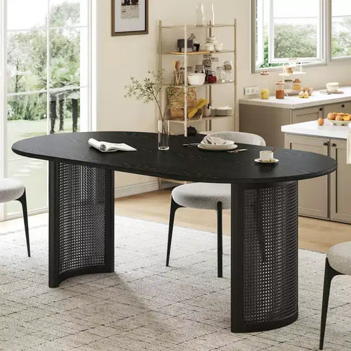 67 Dining Table with Rattan Base suit Kitchen Dining Room for 6 People