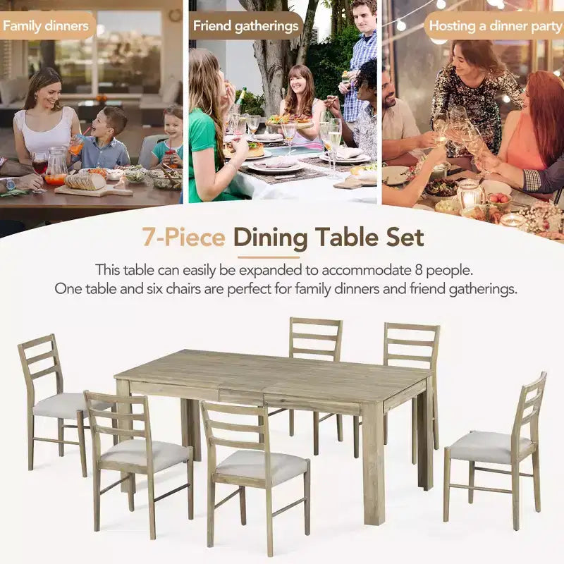 GDFStudio Louisa Set da Pranzo in Legno Estensibile da 7 Pezzi con Sedie Imbottite