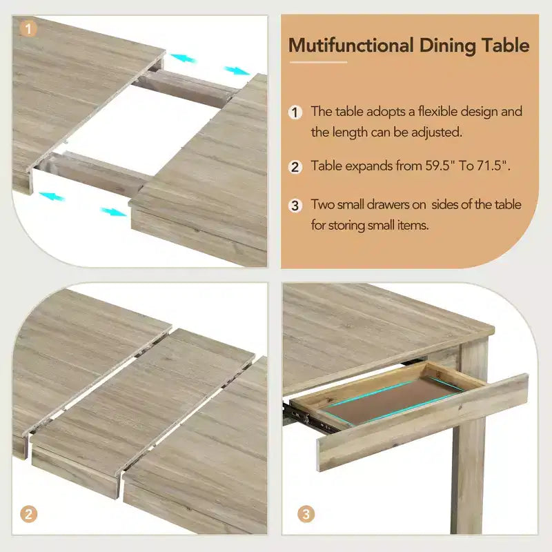 GDFStudio Louisa Set da Pranzo in Legno Estensibile da 7 Pezzi con Sedie Imbottite