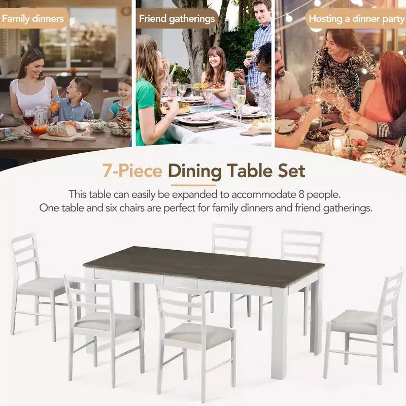 GDFStudio Louisa Set da Pranzo in Legno Estensibile da 7 Pezzi con Sedie Imbottite