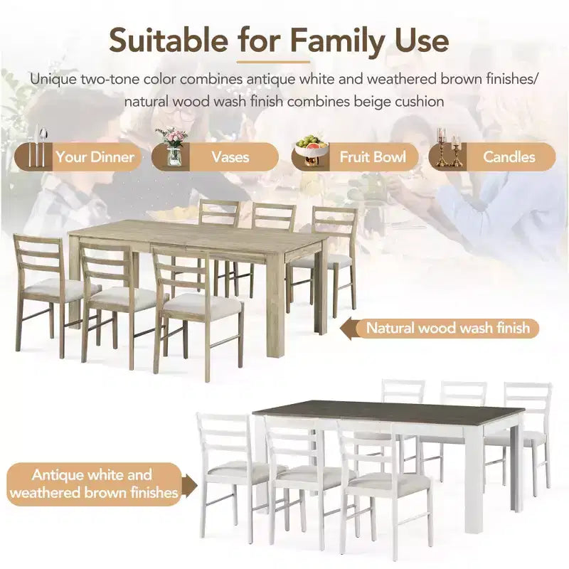 GDFStudio Louisa Set da Pranzo in Legno Estensibile da 7 Pezzi con Sedie Imbottite