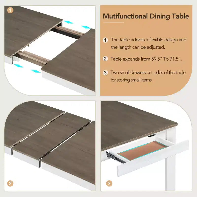 GDFStudio Louisa Set da Pranzo in Legno Estensibile da 7 Pezzi con Sedie Imbottite