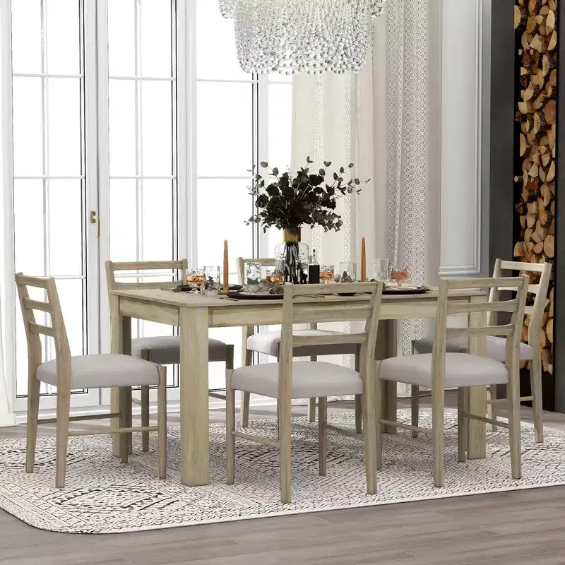 GDFStudio Louisa Set da Pranzo in Legno Estensibile da 7 Pezzi con Sedie Imbottite