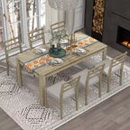 GDFStudio Louisa Set da Pranzo in Legno Estensibile da 7 Pezzi con Sedie Imbottite