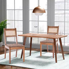 GDFStudio Karter Sedia da pranzo moderna in legno di caucciù e similpelle con schienale in rattan (set da 2)