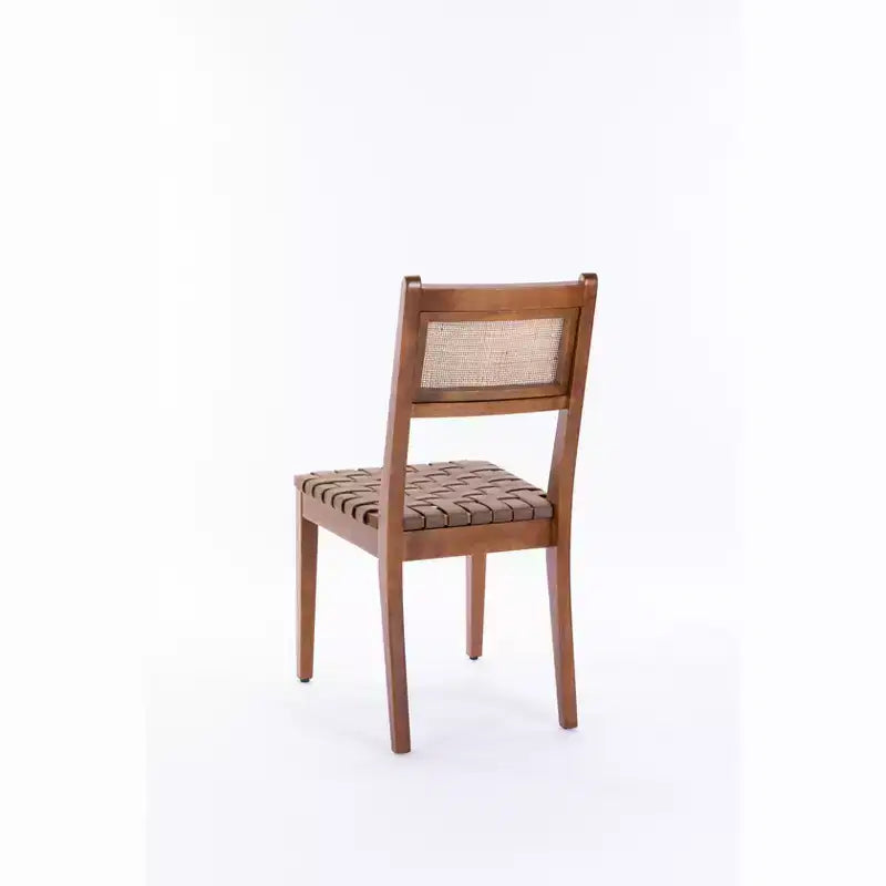 GDFStudio Karter Sedia da pranzo moderna in legno di caucciù e similpelle con schienale in rattan (set da 2)