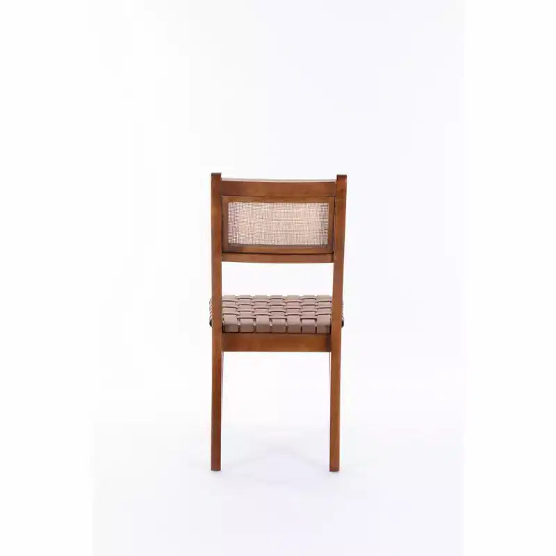 GDFStudio Karter Sedia da pranzo moderna in legno di caucciù e similpelle con schienale in rattan (set da 2)