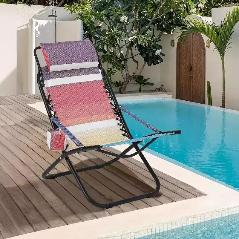 Sedie a Sdraio per Adulti, Sedia Pieghevole Portatile con Poggiatesta e Portabicchieri, Sedie da Campeggio per Spiaggia e Giardino, Supporta Fino a 113 kg