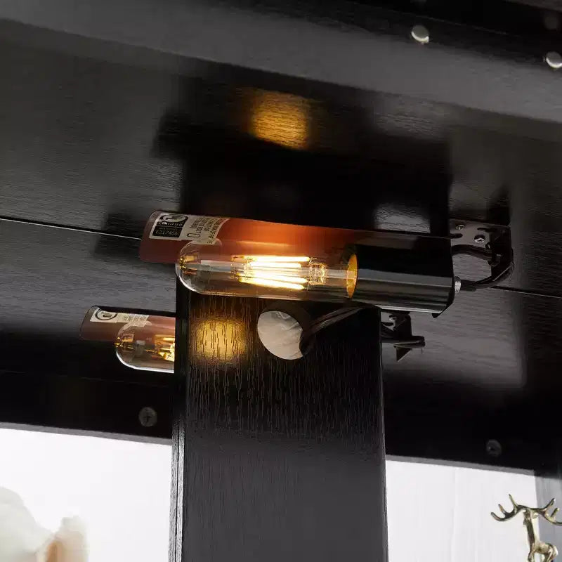 Vetrinetta in vetro illuminata con ripiani regolabili - Elegante vetrina a 2 ante e cassetto integrato, lampadina inclusa