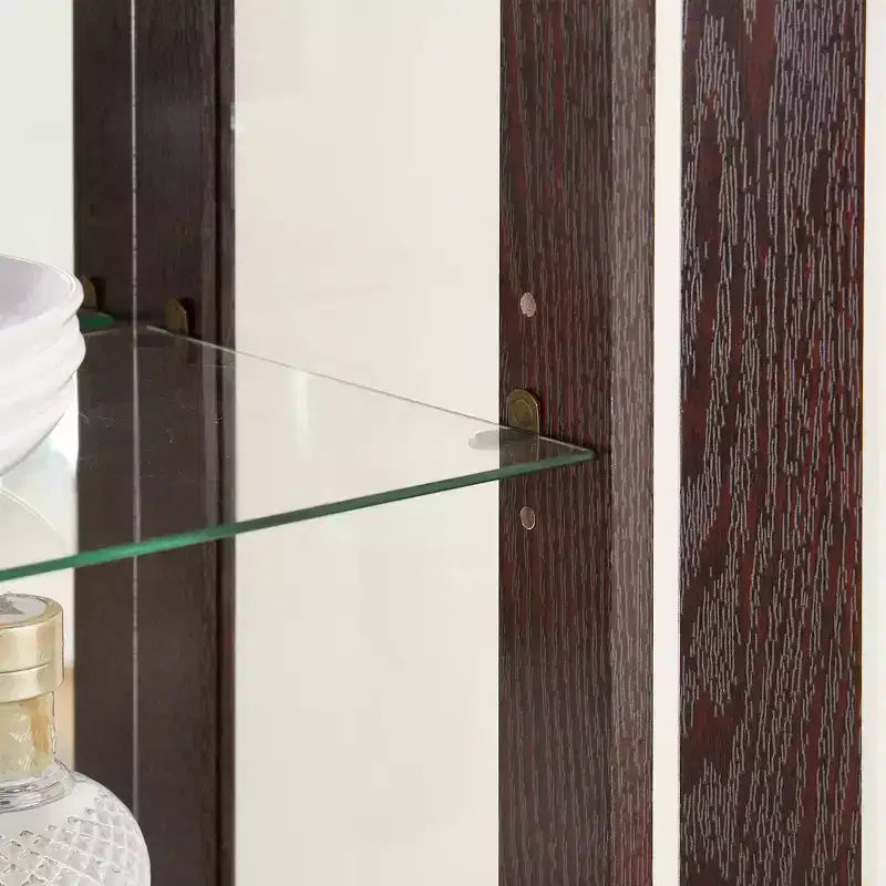 Vetrinetta in vetro illuminata con ripiani regolabili - Elegante vetrina a 2 ante e cassetto integrato, lampadina inclusa