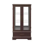 Vetrinetta in vetro illuminata con ripiani regolabili - Elegante vetrina a 2 ante e cassetto integrato, lampadina inclusa