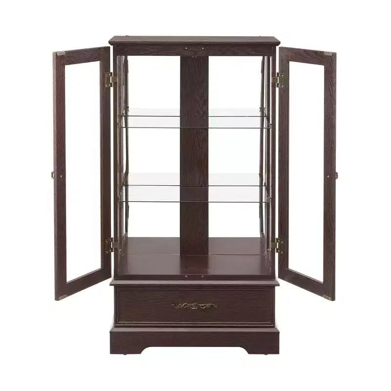 Vetrinetta in vetro illuminata con ripiani regolabili - Elegante vetrina a 2 ante e cassetto integrato, lampadina inclusa
