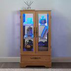 Vetrinetta in vetro illuminata con ripiani regolabili - Elegante vetrina a 2 ante e cassetto integrato, lampadina inclusa