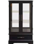 Vetrinetta in vetro illuminata con ripiani regolabili - Elegante vetrina a 2 ante e cassetto integrato, lampadina inclusa