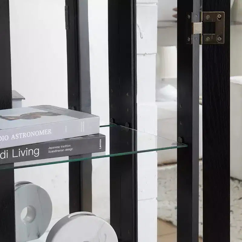 Vetrinetta in vetro illuminata con ripiani regolabili - Elegante vetrina a 2 ante e cassetto integrato, lampadina inclusa