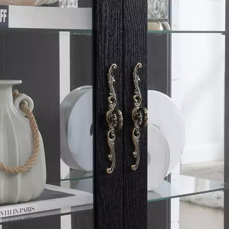 Vetrinetta in vetro illuminata con ripiani regolabili - Elegante vetrina a 2 ante e cassetto integrato, lampadina inclusa