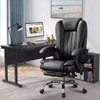 Okak Executive Message Chair with Heat and 6 Vibration Points, Computer Chair with Foot Rest and Padded Armrests, Desk Chair for Office, Study, Black