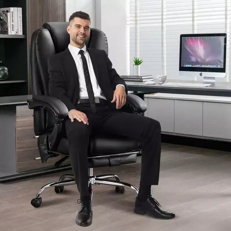 Sedia direzionale Okak con massaggio e 6 punti di vibrazione, sedia da computer con poggiapiedi e braccioli imbottiti, sedia da scrivania per ufficio, studio, nero