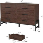 Cassettiera a 6 cassetti larga 52", Comò in legno per camera da letto con grande capacità, Organizer autoportante per armadio per soggiorno e ingresso