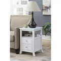 HomeStock Belmont Elegant Transitional End Table with Two Drawers, Open Shelf, Pewter Knobs and Saber Legs for Living Room Storage