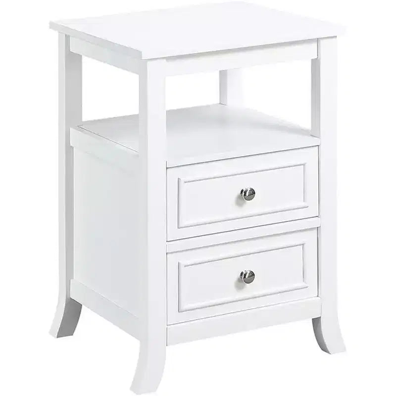 HomeStock Belmont Tavolino Finale di Transizione Elegante con Due Cassetti, Ripiano Aperto, Pomelli in Peltro e Gambe a Sciabola per Riporre Oggetti in Salotto