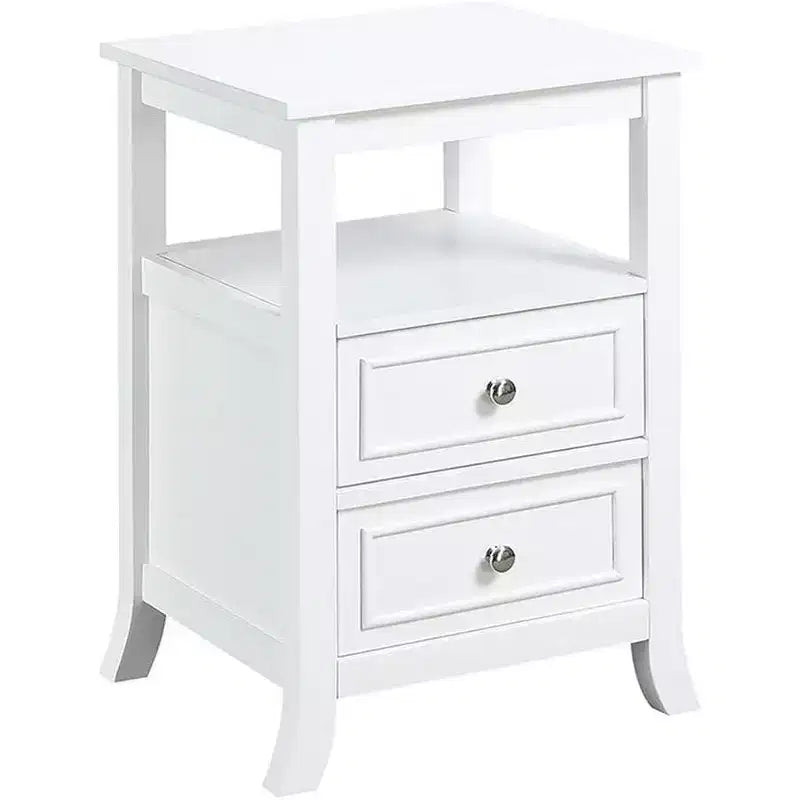 HomeStock Belmont Tavolino Finale di Transizione Elegante con Due Cassetti, Ripiano Aperto, Pomelli in Peltro e Gambe a Sciabola per Riporre Oggetti in Salotto