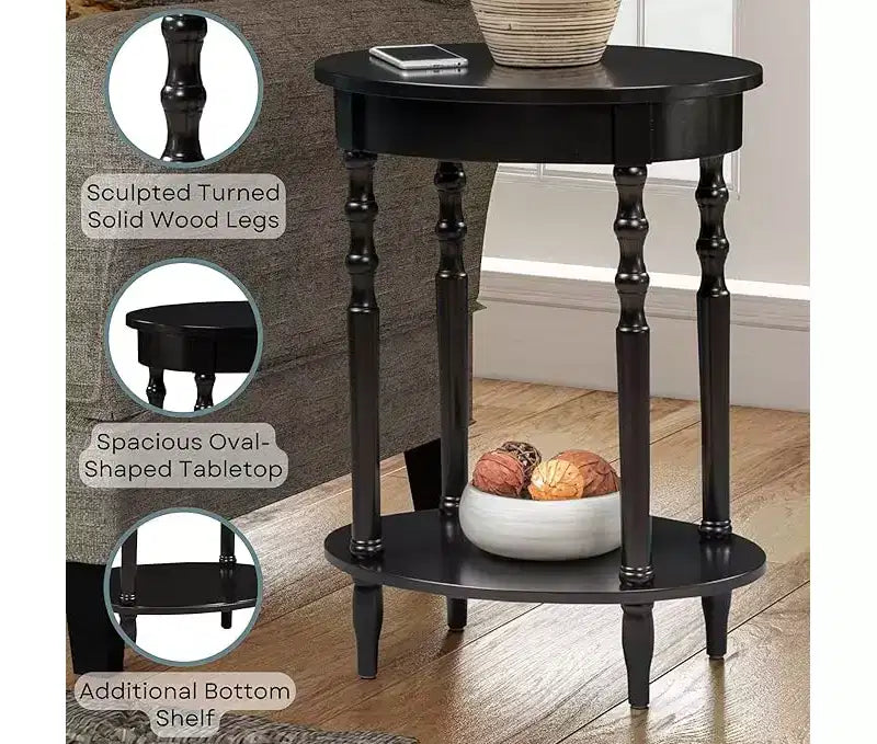 Tavolino ovale HomeStock Belmont da 52 cm, tavolino decorativo tradizionale in legno massello con ripiano inferiore per soggiorno o ufficio
