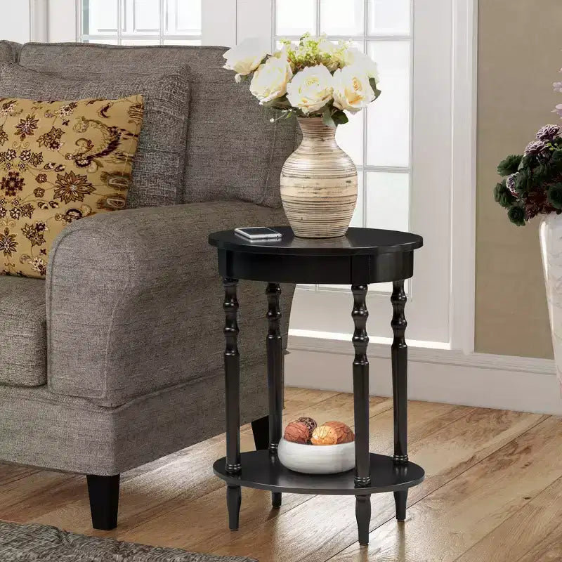 Tavolino ovale HomeStock Belmont da 52 cm, tavolino decorativo tradizionale in legno massello con ripiano inferiore per soggiorno o ufficio