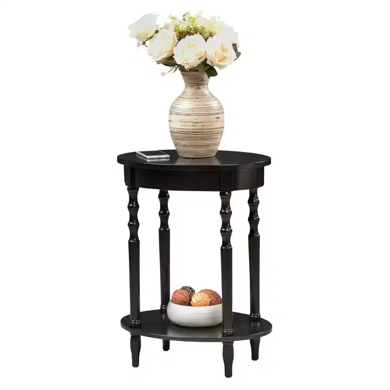 Tavolino ovale HomeStock Belmont da 52 cm, tavolino decorativo tradizionale in legno massello con ripiano inferiore per soggiorno o ufficio