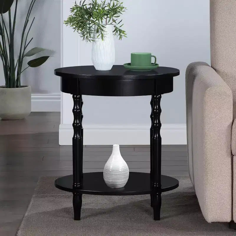 Tavolino ovale HomeStock Belmont da 52 cm, tavolino decorativo tradizionale in legno massello con ripiano inferiore per soggiorno o ufficio