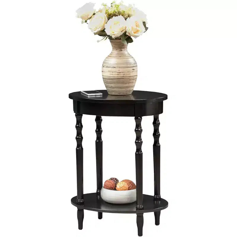 Tavolino ovale HomeStock Belmont da 52 cm, tavolino decorativo tradizionale in legno massello con ripiano inferiore per soggiorno o ufficio