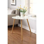 HomeStock Belmont End Table with Smooth White Piano Finish and Solid Wood Accents, Easy to Assemble Contemporary Side Table for Living Room