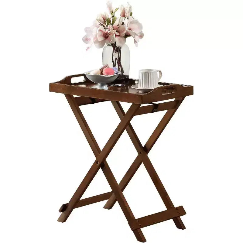Tavolino Belmont HomeStock con Finitura Liscia Bianca Lucida Effetto Pianoforte e Dettagli in Legno Massello, Tavolino Laterale Contemporaneo Facile da Montare per il Soggiorno
