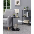 HomeStock Belmont Glass 2 Tier Round End Table, Contemporary Accent Side Table with Tempered Glass Shelves and Stainless Steel Legs
