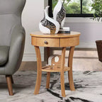 HomeStock Belmont 1 Drawer End Table with Shelf, Rubberwood Accent Table with Concealed Storage Drawer and Bottom Shelf for Living Room