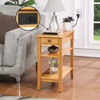 HomeStock Belmont Chairside End Table with One Drawer, USB Ports, Plug Outlet and Shelves, Functional Storage Side Table with Charging Station